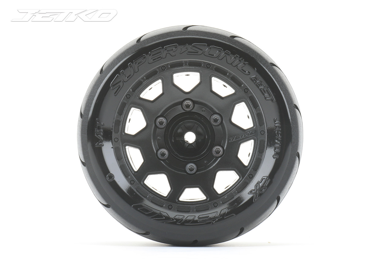 Jetko Super Sonic 1/10 ST 2.8 Tires Mounted on Black Claw Rims, Medium Soft, 12mm Hex, 0" Offset (2)