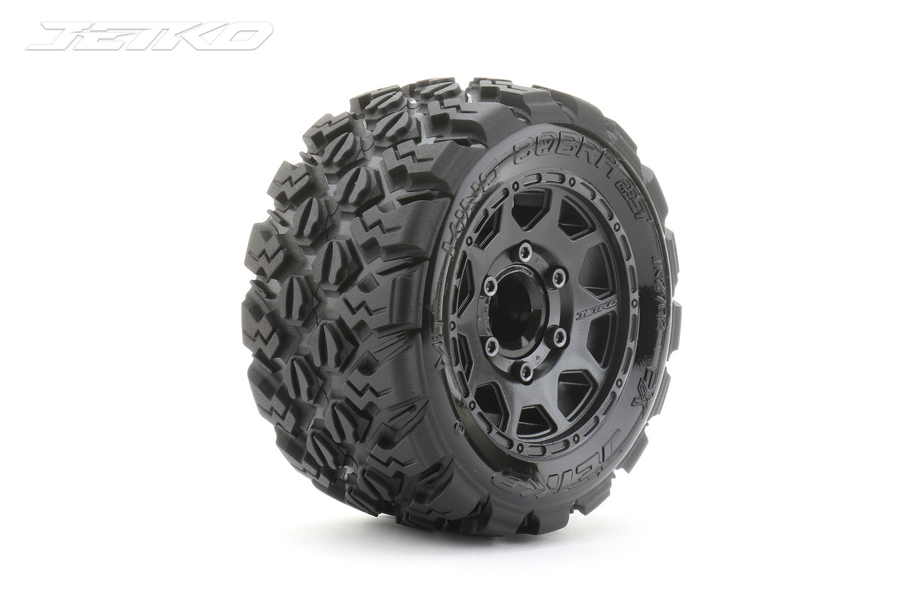 Jetko King Cobra 1/10 ST 2.8 Tires Mounted on Black Claw Rims, Medium Soft, 12mm Hex, 1/2" Offset (2)