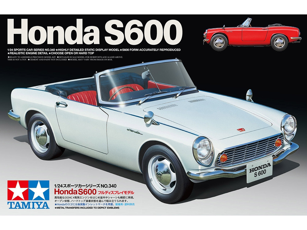 Tamiya 24340 1/24 Honda S600 Plastic Model Sports Car Kit - Small