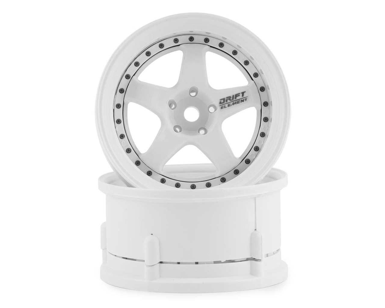 DS Racing Drift Element 5 Spoke Drift Wheels Triple White w/ Black Rivets