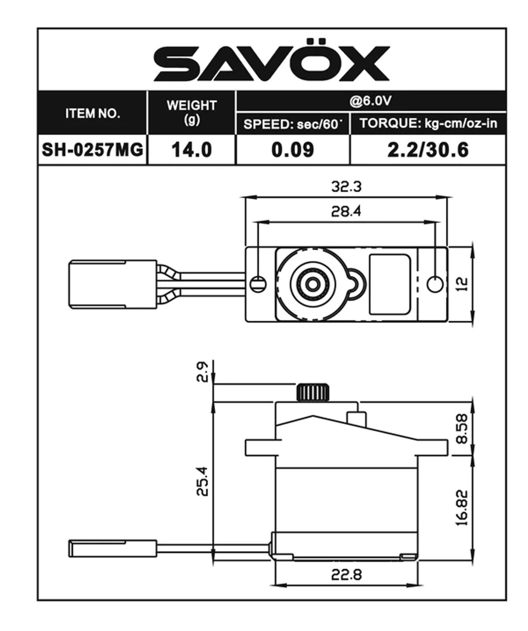 Savox Micro Digital MG Servo w/ Soft Start, .09/30.6 @ 6V