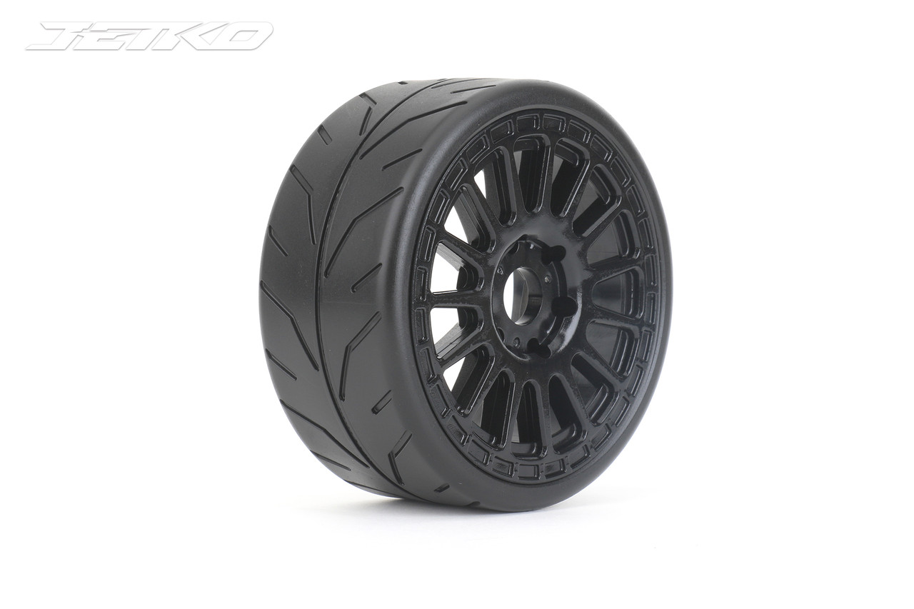 Jetko 1/8 GT Black Phoenix Racing Tires Mounted on Black Claw Rims, Ultra Soft, Belted (2)