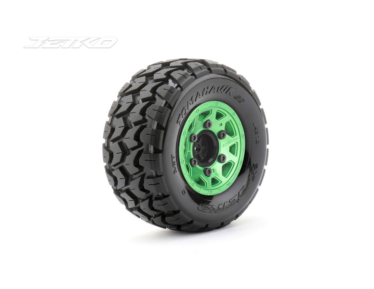 Jetko 1/10 SC EX-Tomahawk Tires Mounted on Green Claw Rims, Medium Soft, Glued, 12mm 1/2" Offset Wide