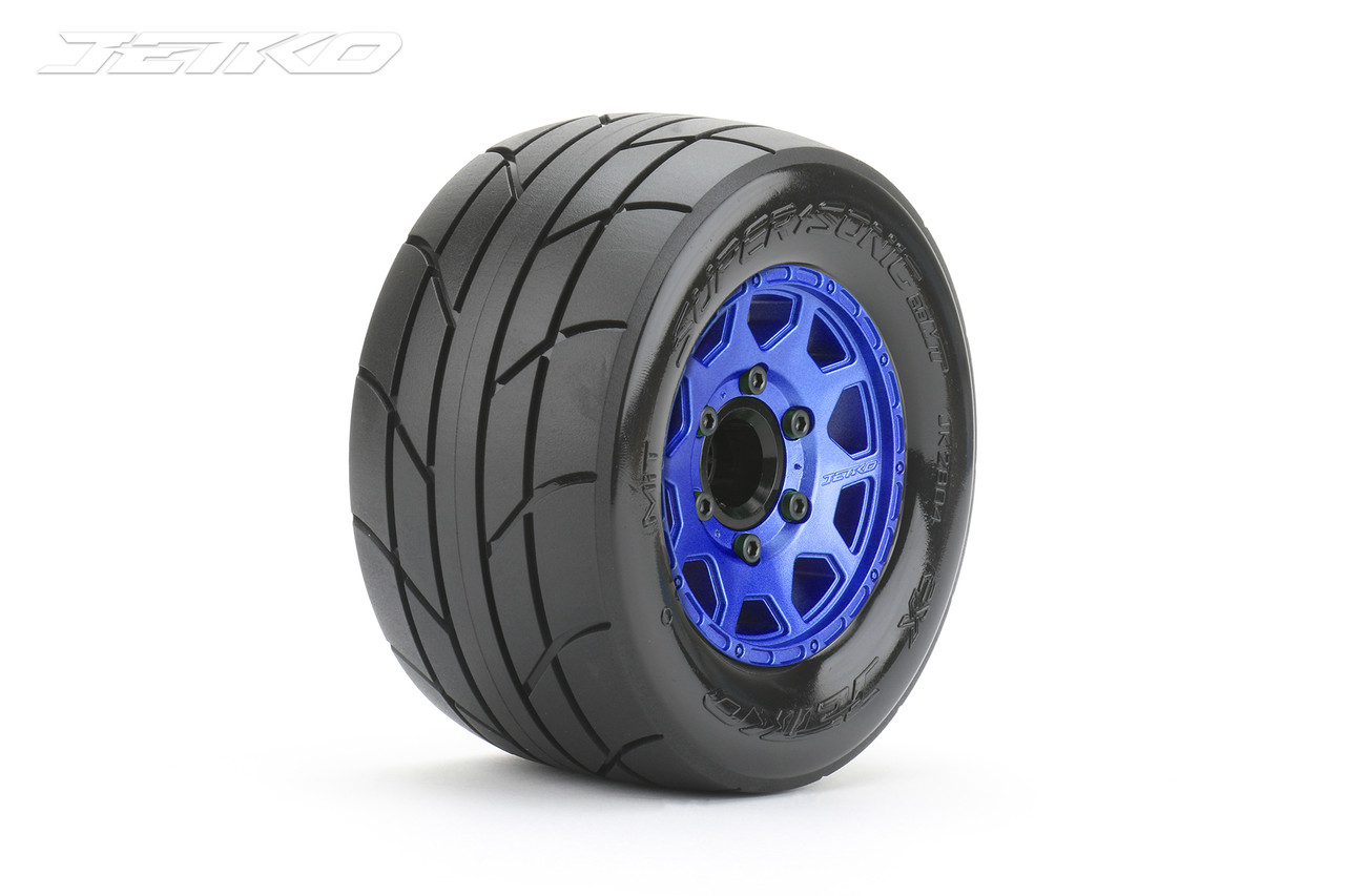 Jetko 1/10 MT 2.8 EX-Super Sonic Tires Mounted on Blue Claw Rims, Medium Soft, Glued, 17mm for Pro-M