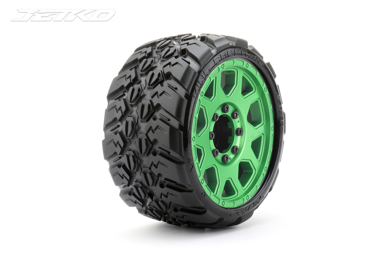 Jetko 1/8 SGT 3.8 EX-King Cobra, Mounted on Green Claw Rim, Medium Soft, Belted, Glued, 12mm Wide