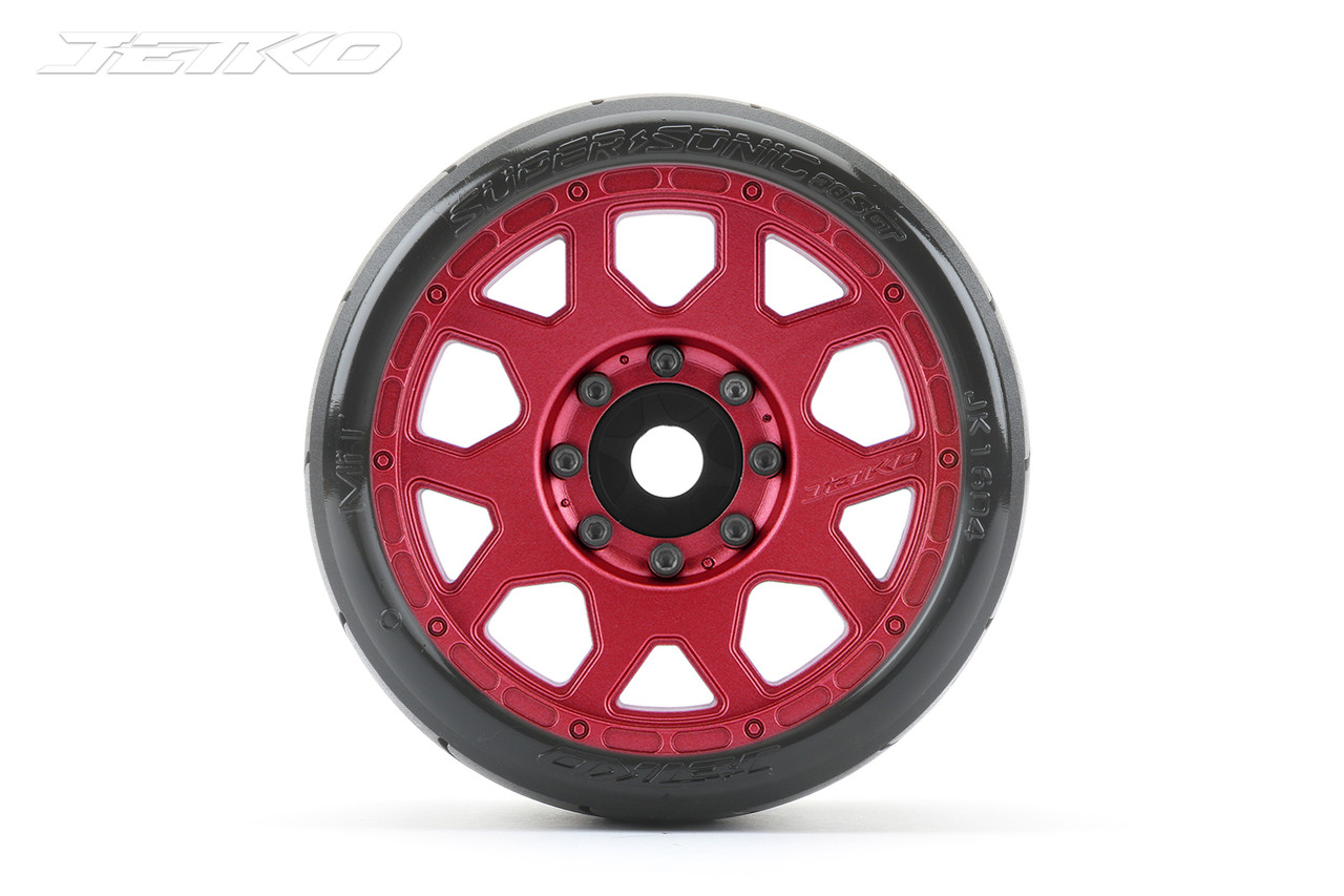 Jetko 1/8 SGT 3.8 EX-Super Sonic, Mounted on Red Claw Rim, Medium Soft, Belted, Glued, 12mm Wide