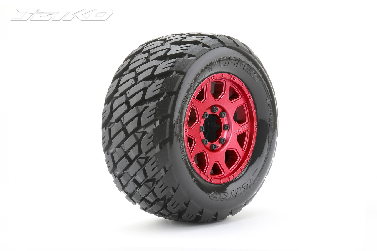 Jetko 1/8 MT 3.8 EX-Rockform, Mounted on Red Claw Rim, Medium Soft, Belted, Glued, 17mm 0" Offset