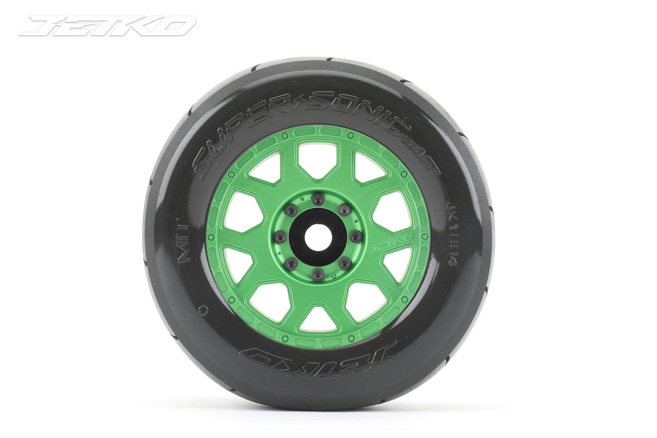 Jetko 1/8 MT 3.8 EX-Super Sonic, Mounted on Green Claw Rim, Medium Soft, Belted, Glued, 17mm 1/2" Offset