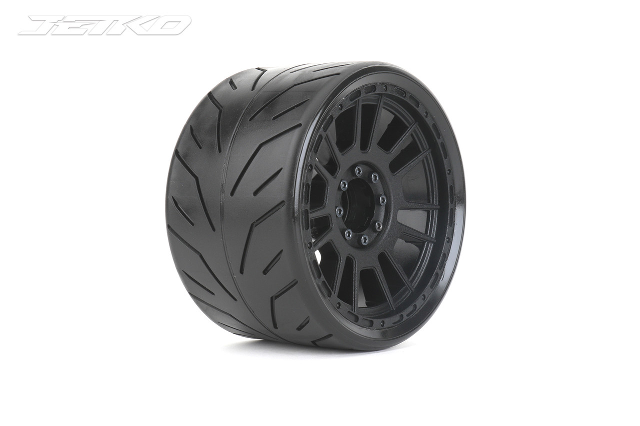 Jetko 1/8 SMT 4.0 Black Phoenix Tires Mounted on Black Claw Rims, Medium Soft, Belted, 17mm 1/2" Offset