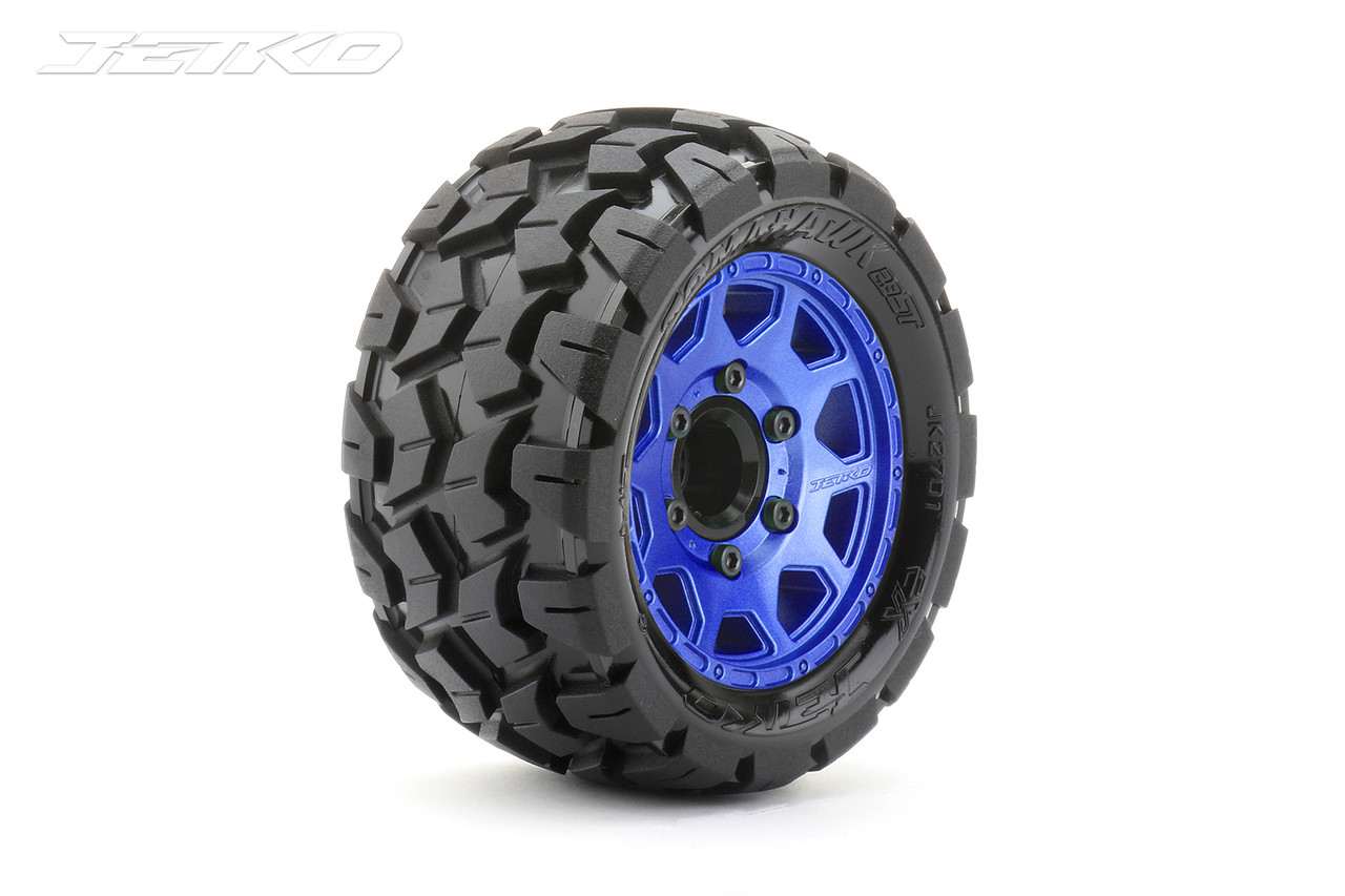 Jetko 1/10 ST 2.8 EX-Tomahawk Tires Mounted on Blue Claw Rims, Medium Soft, Glued, 17mm 