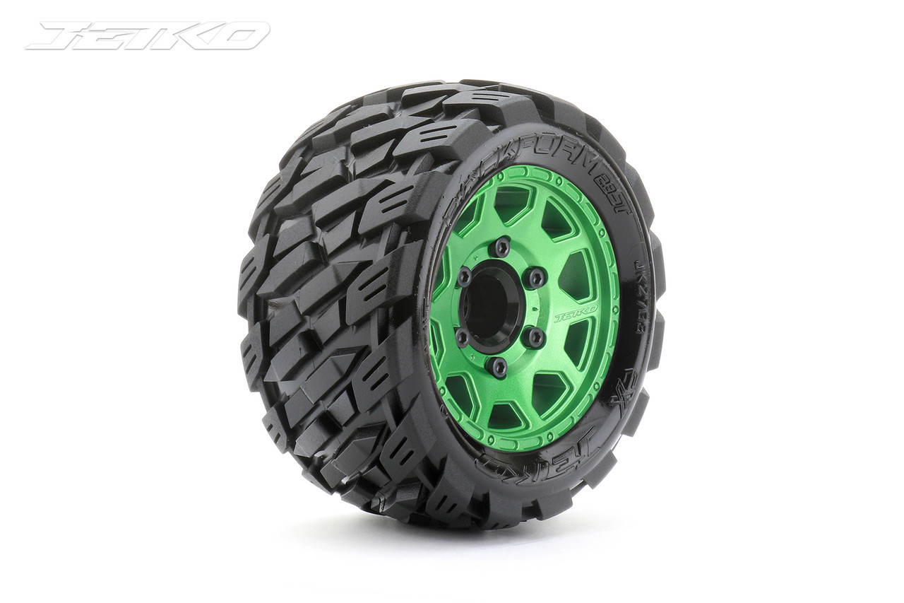 Jetko 1/10 ST 2.8 EX-Rockform Tires Mounted on Green Claw Rims, Medium Soft, Glued, 12mm 1/2" Offset