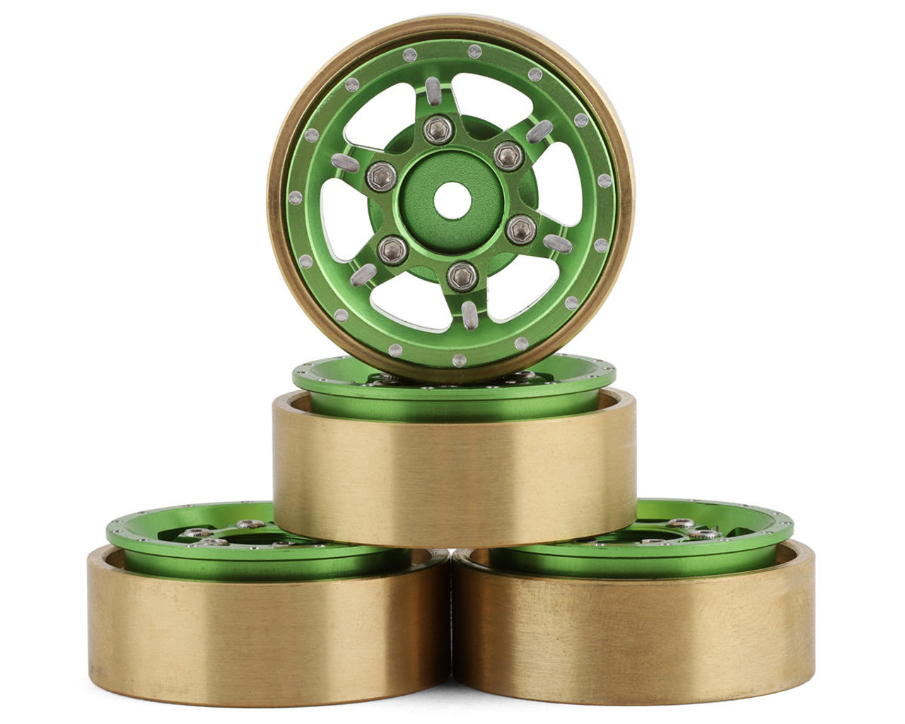 Samix SCX24 Aluminum & Brass Adjustable Offset 1.0" Beadlock Wheels (Green) (4)