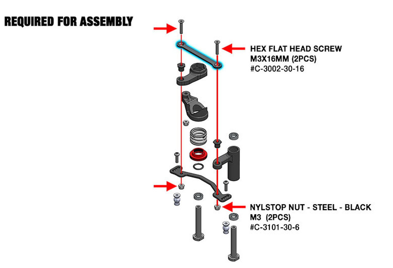 Team Corally Steering Rack - Dual Stiffener - Swiss Made 7075 T6 Aluminum - 2mm - Hard Anodized - Black