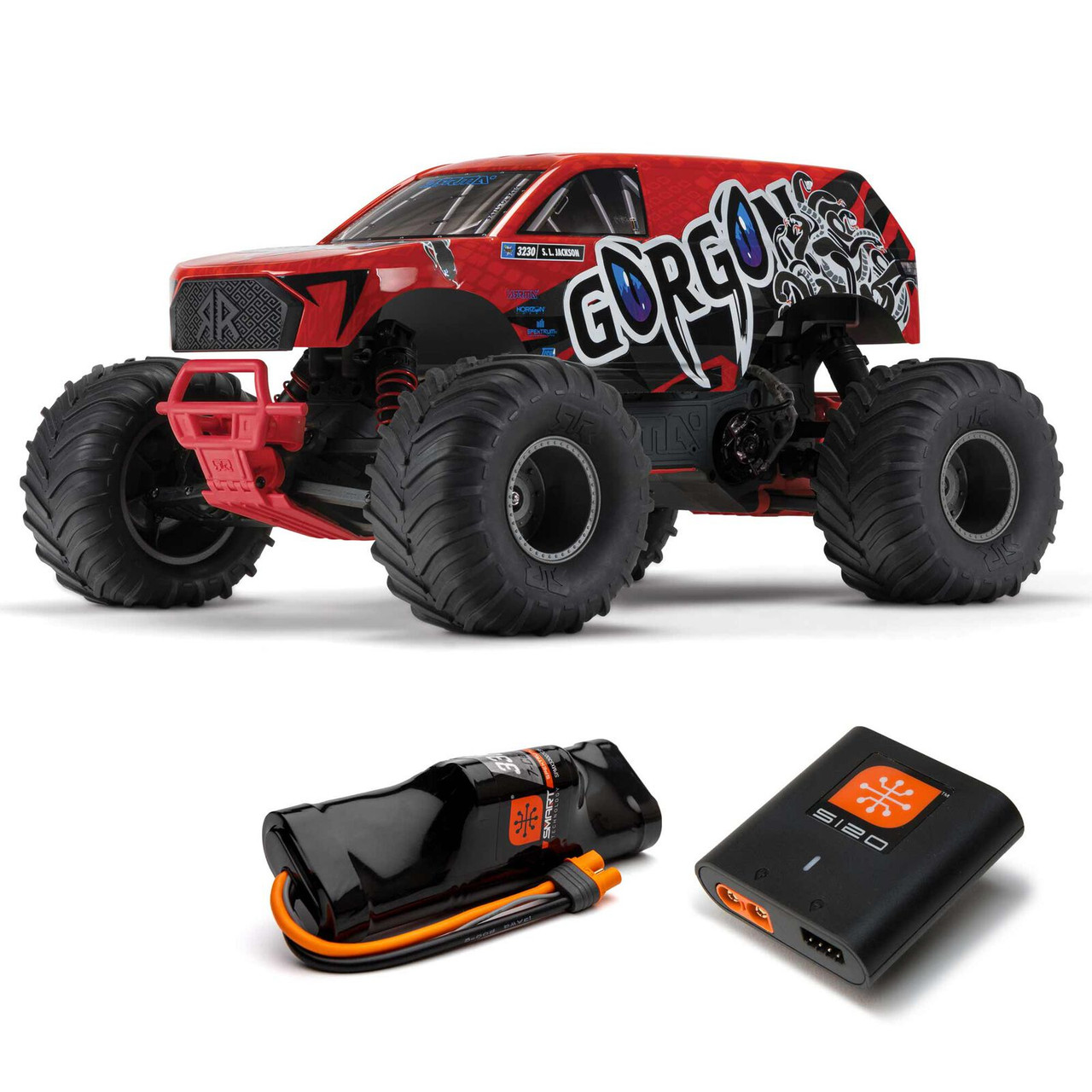 Arrma 1/10 GORGON 4X2 MEGA 550 Brushed Monster Truck RTR with Battery & Charger, Red