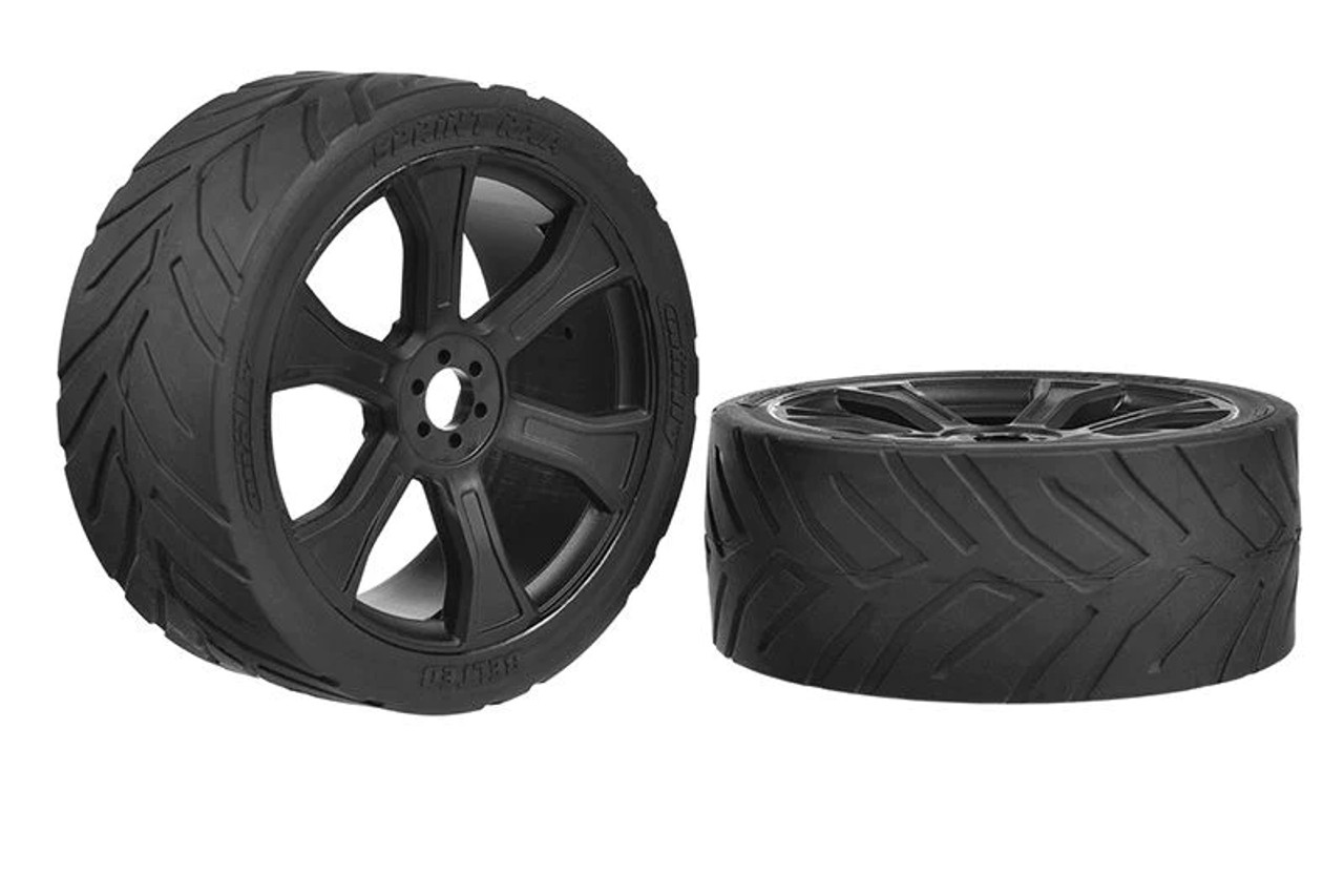 Team Corally Sprint RXA, Asuga XLR Street Tires, Low Profile, Glued on Black Rims, 1 pair