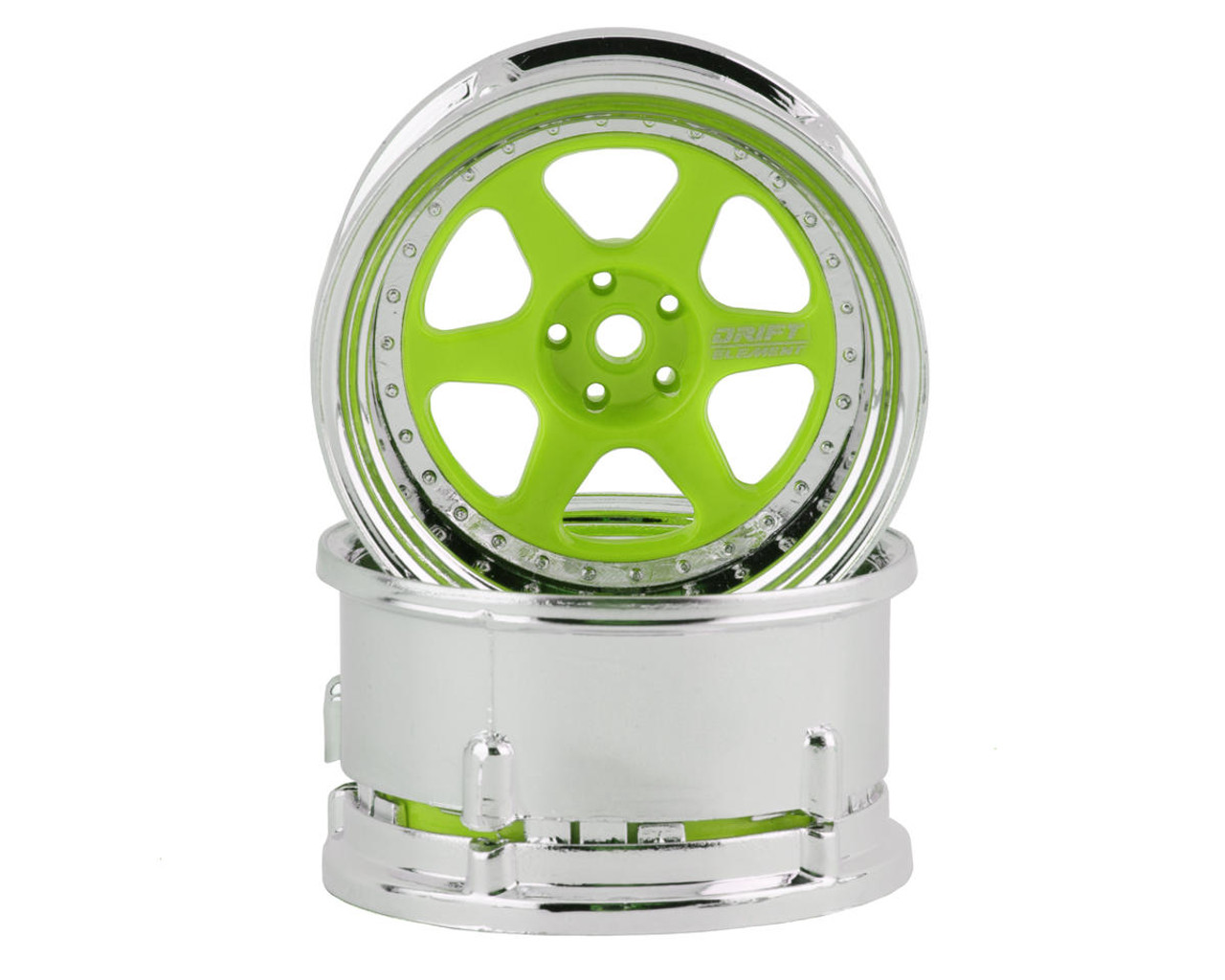 DS Racing Drift Element 6 Spoke Drift Wheel (Green Face/Chrome Lip/Chrome Rivet) (Adjustable Offset) w/12mm Hex