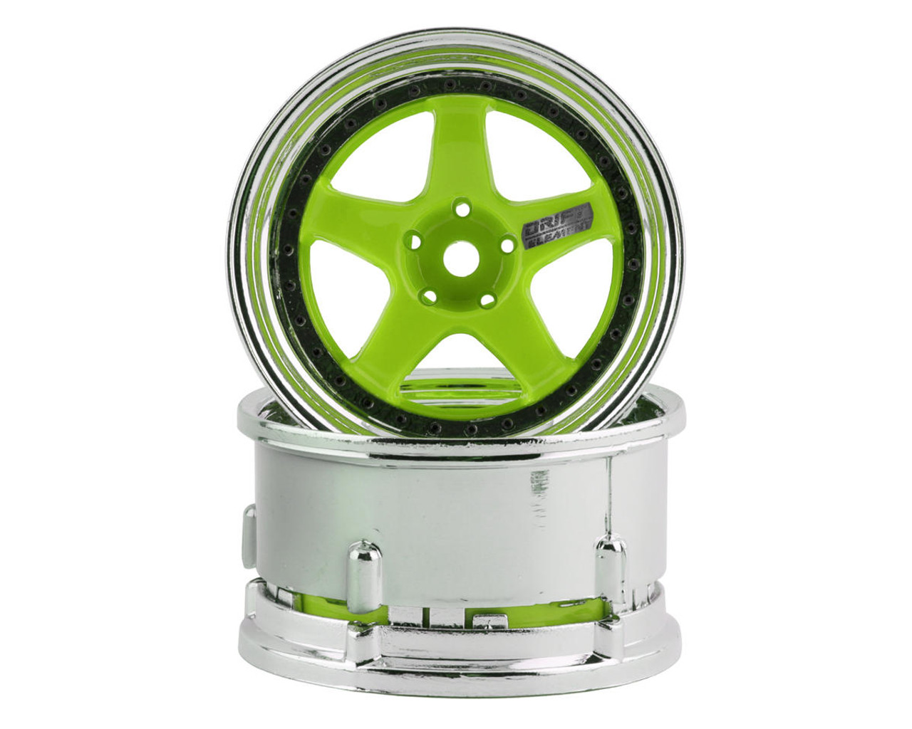 DS Racing Drift Element 5 Spoke Drift Wheels (Green Face/Chrome Lip/Black Rivet) (Adjustable Offset) w/12mm Hex