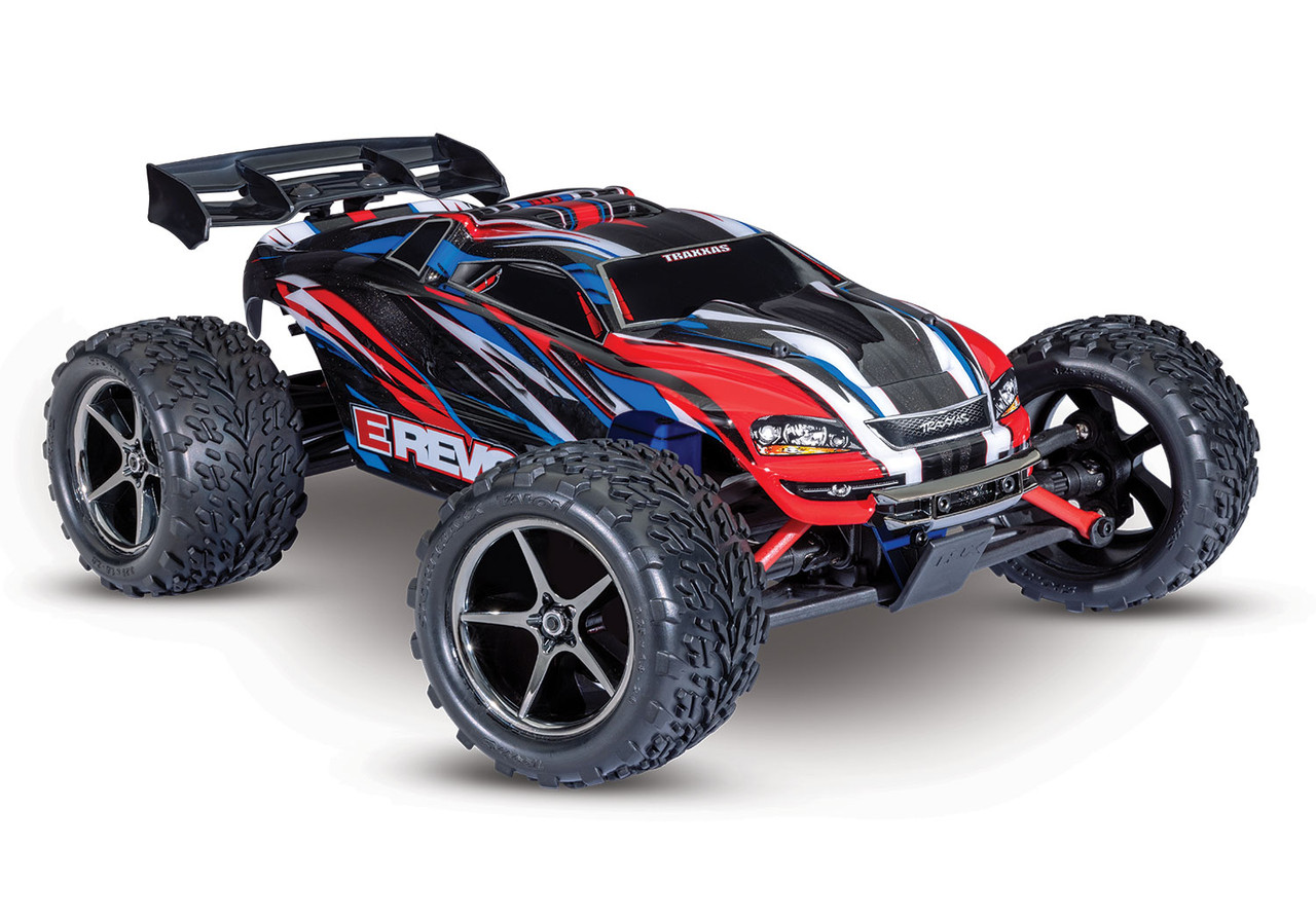 Traxxas 1/16 Scale E-Revo: 4X4 Monster Truck w/USB-C, Red/Blue ...