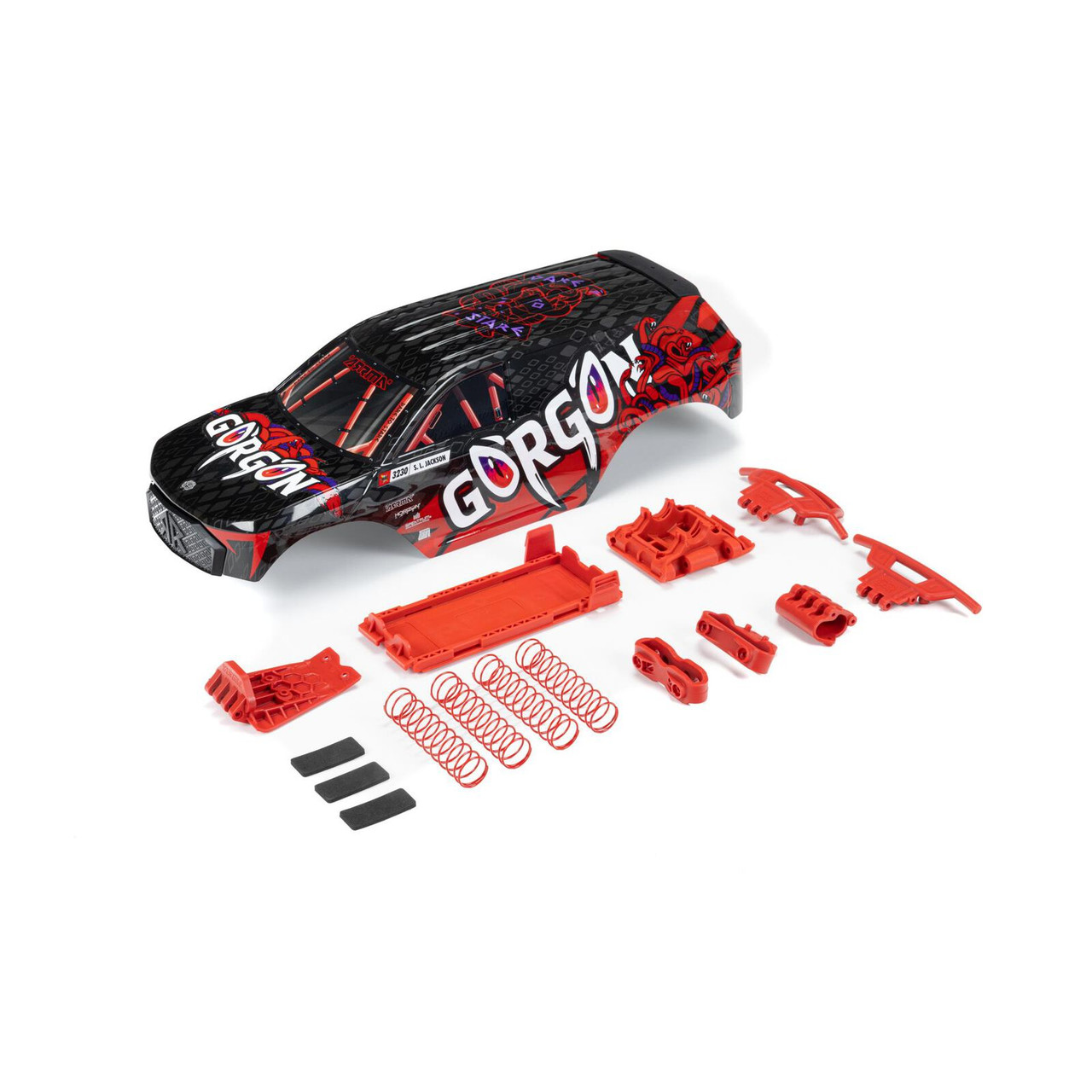 Arrma 402354 GORGON Painted Decaled Trimmed Body Set, Black / Red