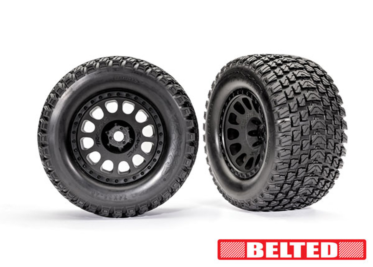 Traxxas 7862 Tires & wheels, assembled, glued (XRT Race black wheels, Gravix belted tires, dual profile (4.3" outer, 5.7" inner), foam inserts) (left & right)