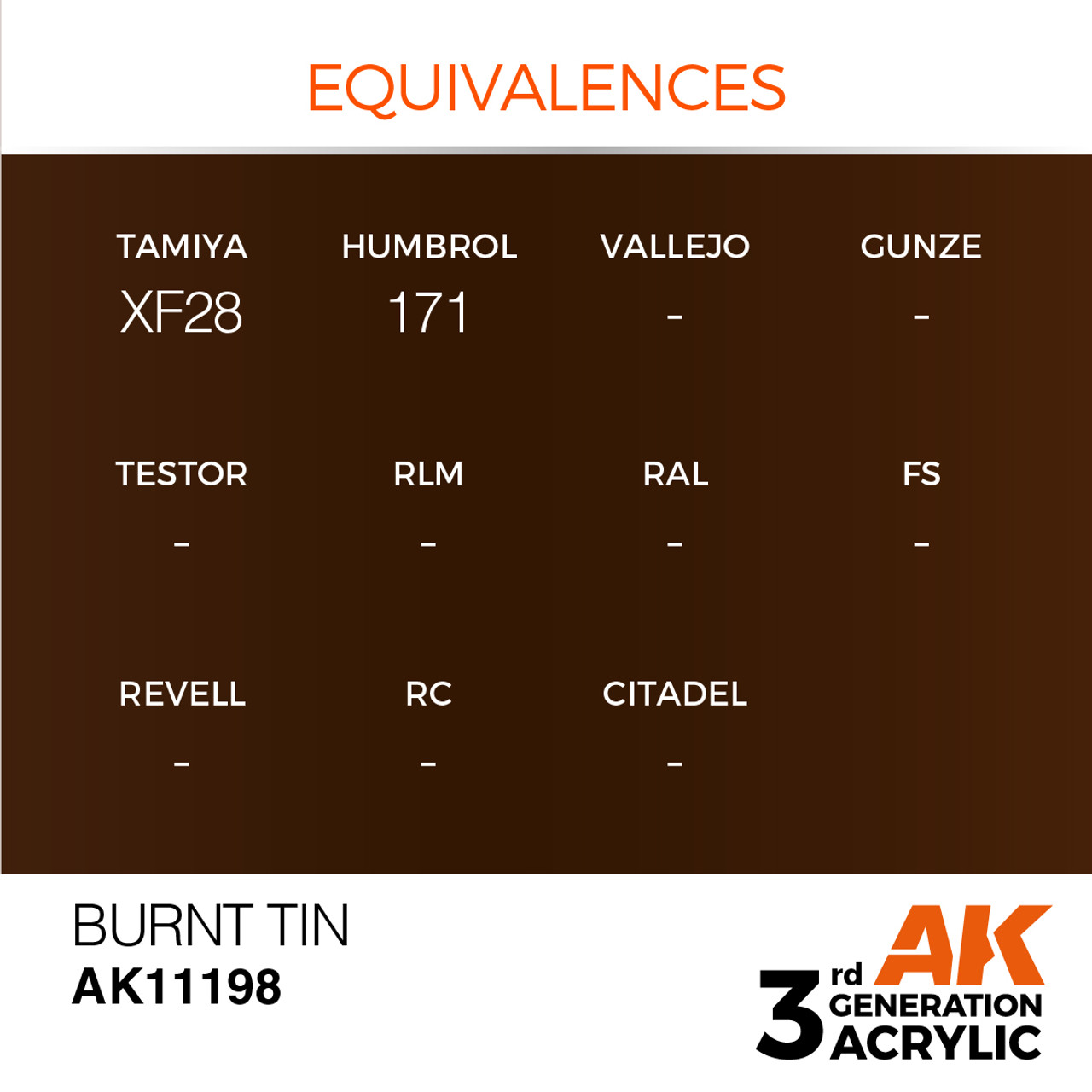 AK Interactive 3G Acrylic Burnt Tin 17ml