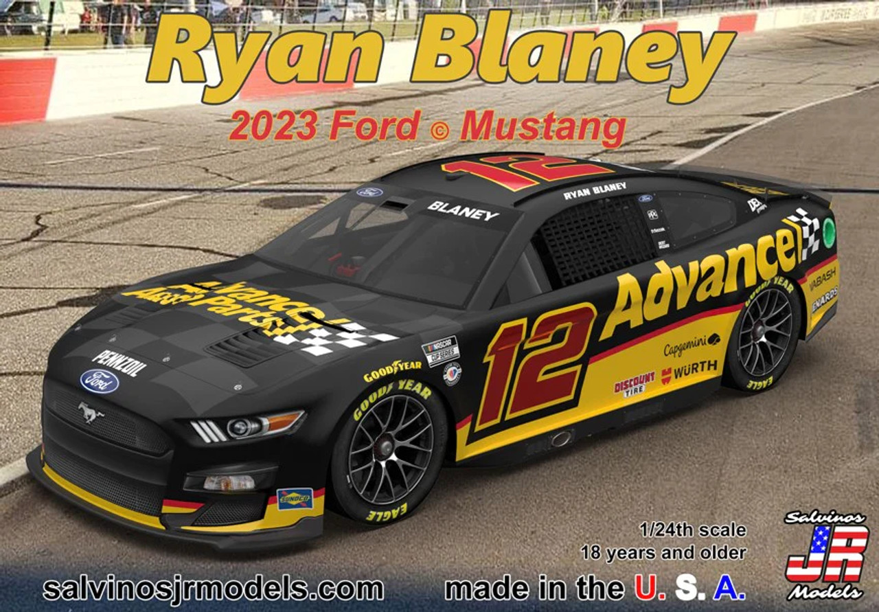 Salvinos Jr PF2023RBA- Ryan Blaney 2023 Ford Mustang Advance Auto 1/24 Scale Model Car Kit