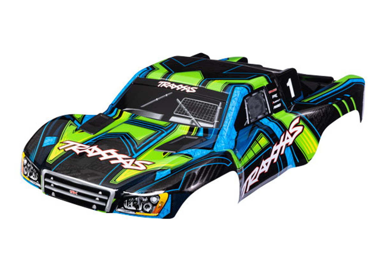 Traxxas 6844-GRN Body, Slash 4X4 (also fits Slash VXL & Slash 2WD), green and blue (painted, decals applied) (assembled with front & rear latches for clipless mounting)