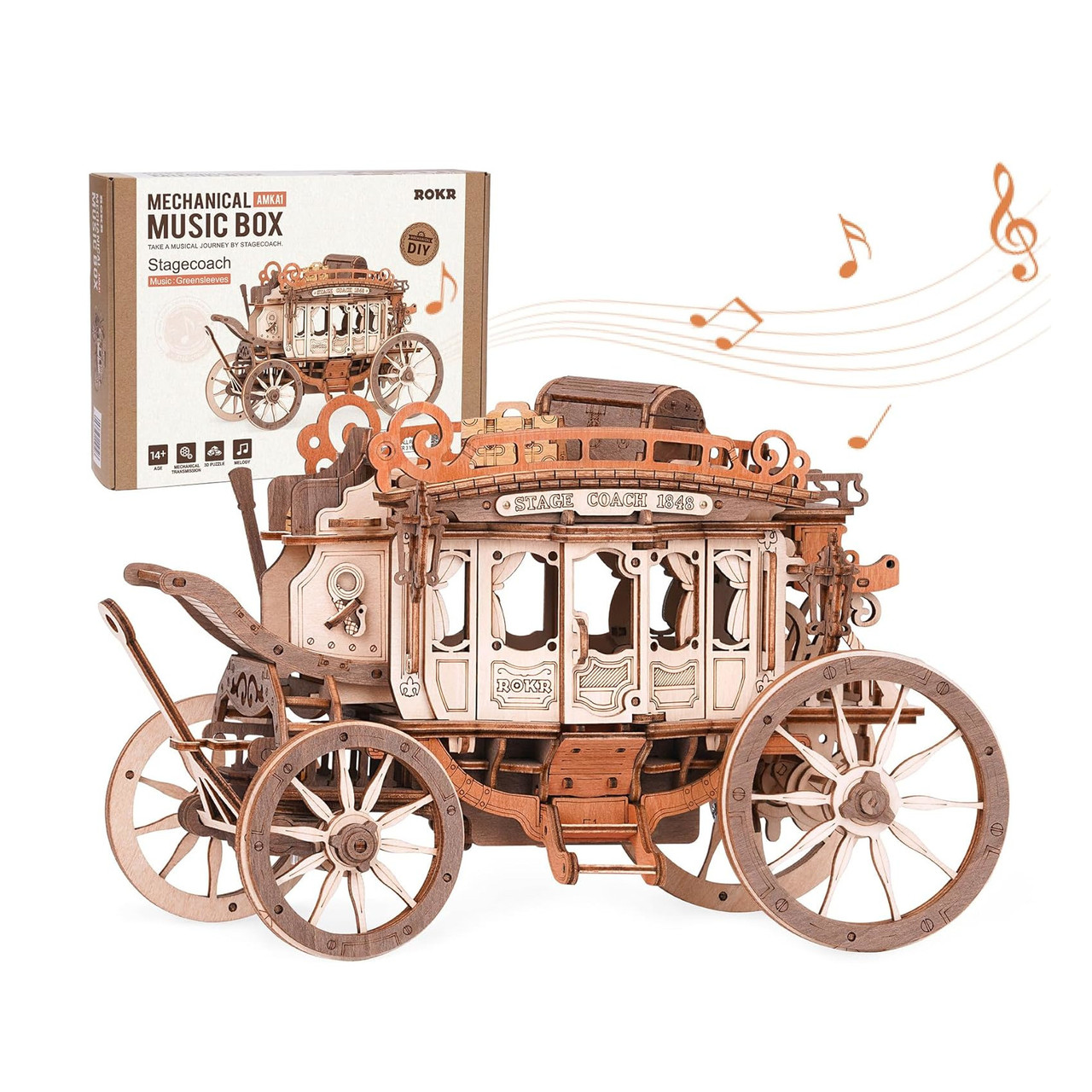 ROKR Stagecoach Mechanical Music Box 3D Wooden Puzzle AMKA1