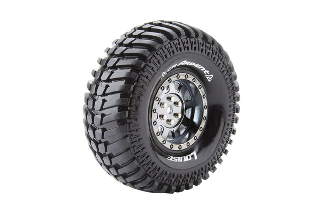 CR-Ardent 1/10 1.9 Crawler Tires, 12mm Hex, Super Soft, Mounted on Black Chrome Rim, Front/Rear (2)