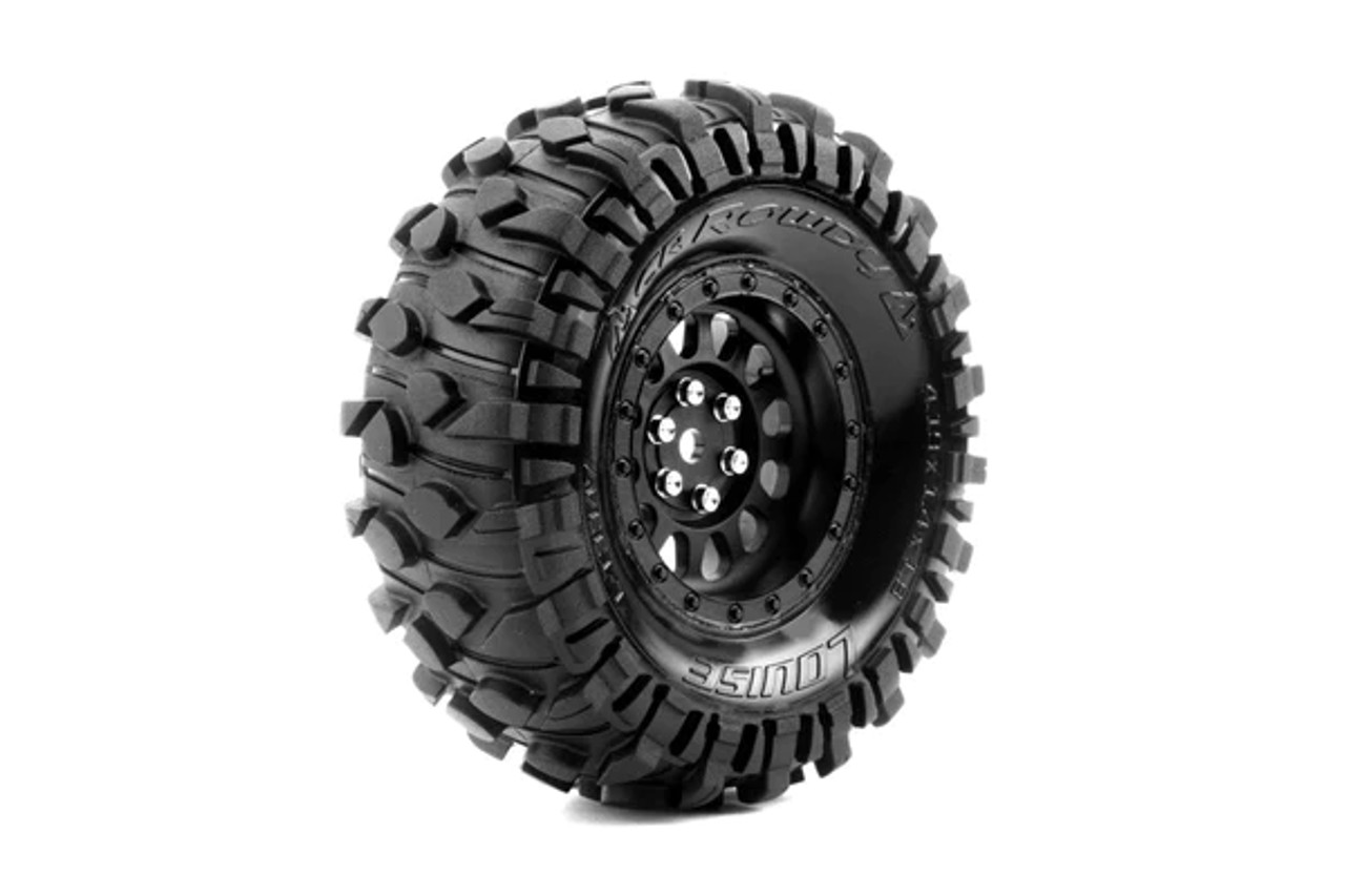 CR-Rowdy 1/10 1.9 Crawler Class 1 Tires, 12mm Hex on Black Rim, Super Soft, Front/Rear (2)