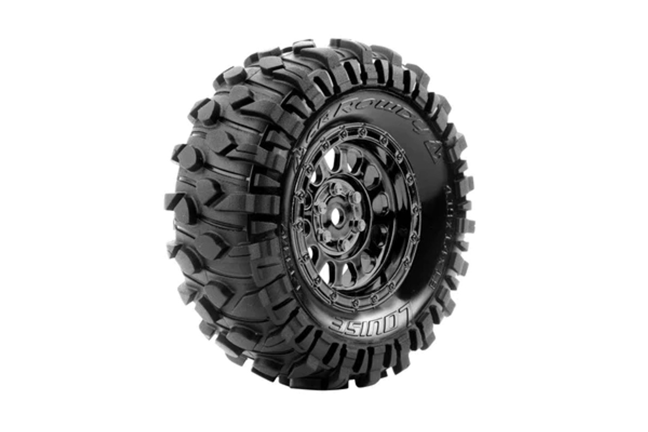 CR-Rowdy 1/10 1.9 Crawler Class 1 Tires, 12mm Hex on Black Chrome Rim, Super Soft, Front/Rear (2)
