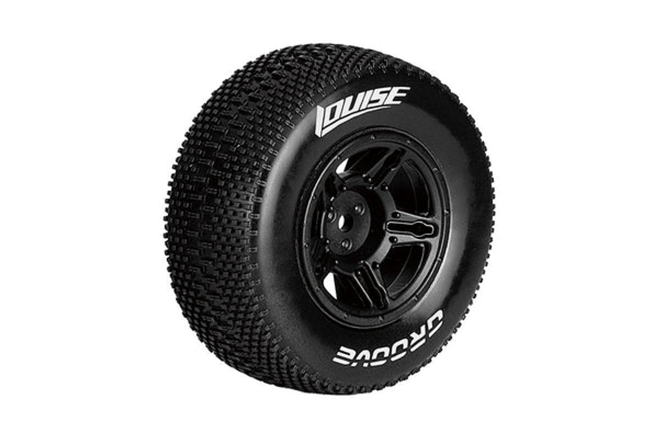 SC-Groove 1/10 Short Course Tires, Soft, 12, 14 & 17mm Removable Hex on Black Rim (2)