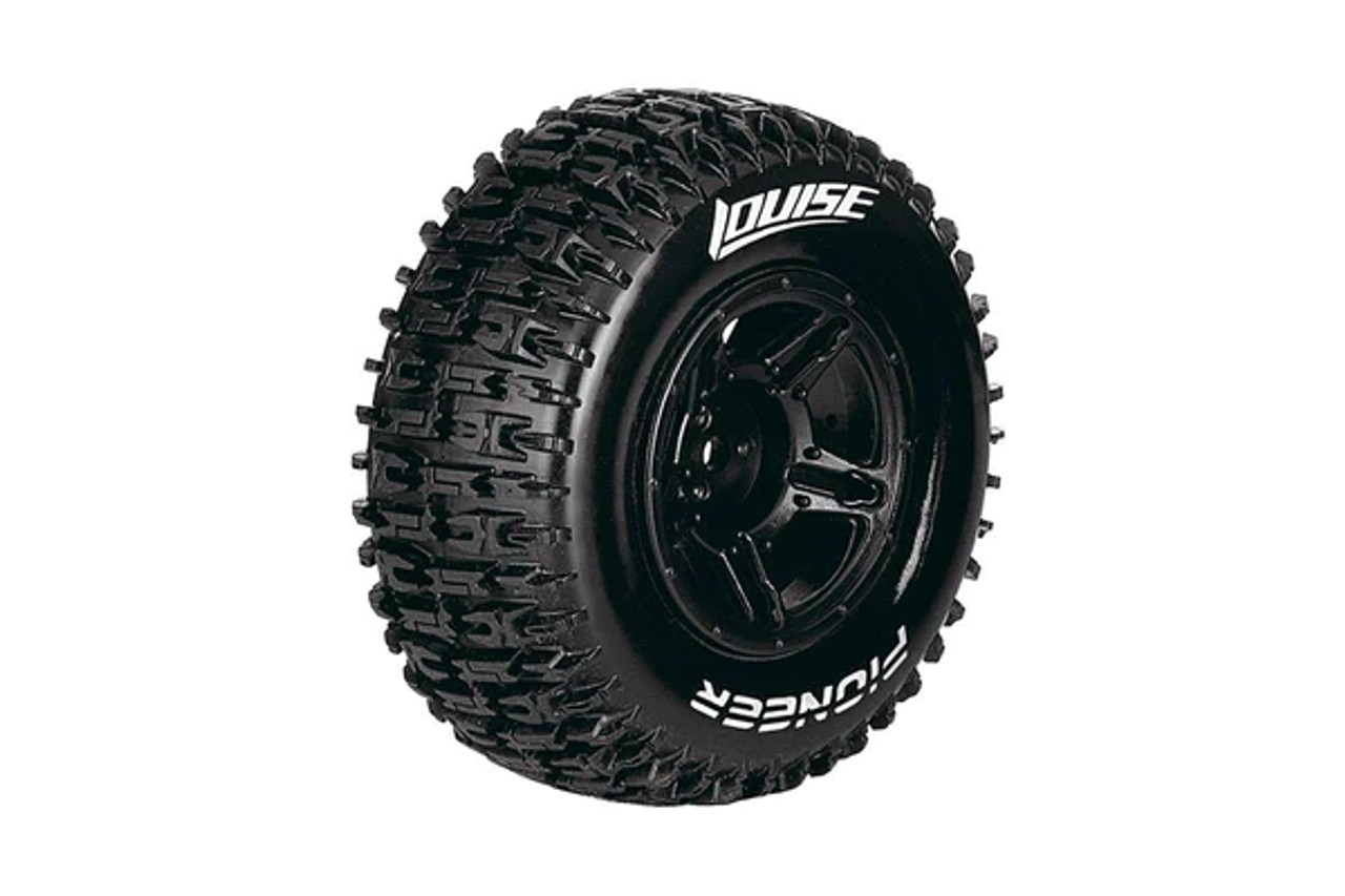 SC-Pioneer 1/10 Short Course Tires, Soft, 12, 14 & 17mm Removable Hex on Black Rim (2)