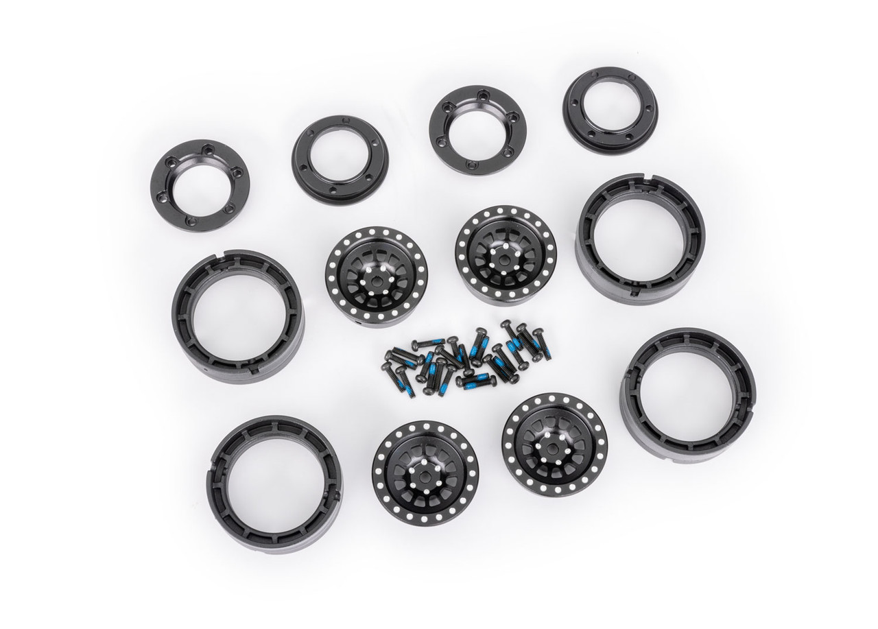 Traxxas 9881-BLK Wheels, 1.0, 6061-T6 aluminum (black-anodized) (4)/ 2x8mm BCS (24)