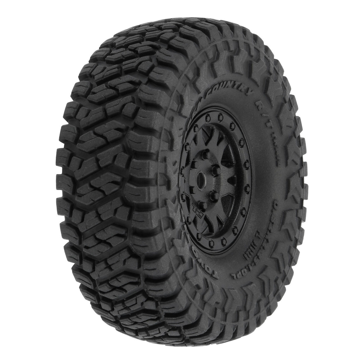 Proline 1022810 Toyo Open Country R/T Trail 1.0" Tires Mounted on Mini Impulse Black Internal BeadLoc 7mm Hex Wheels (4) for SCX24 Front or Rear
