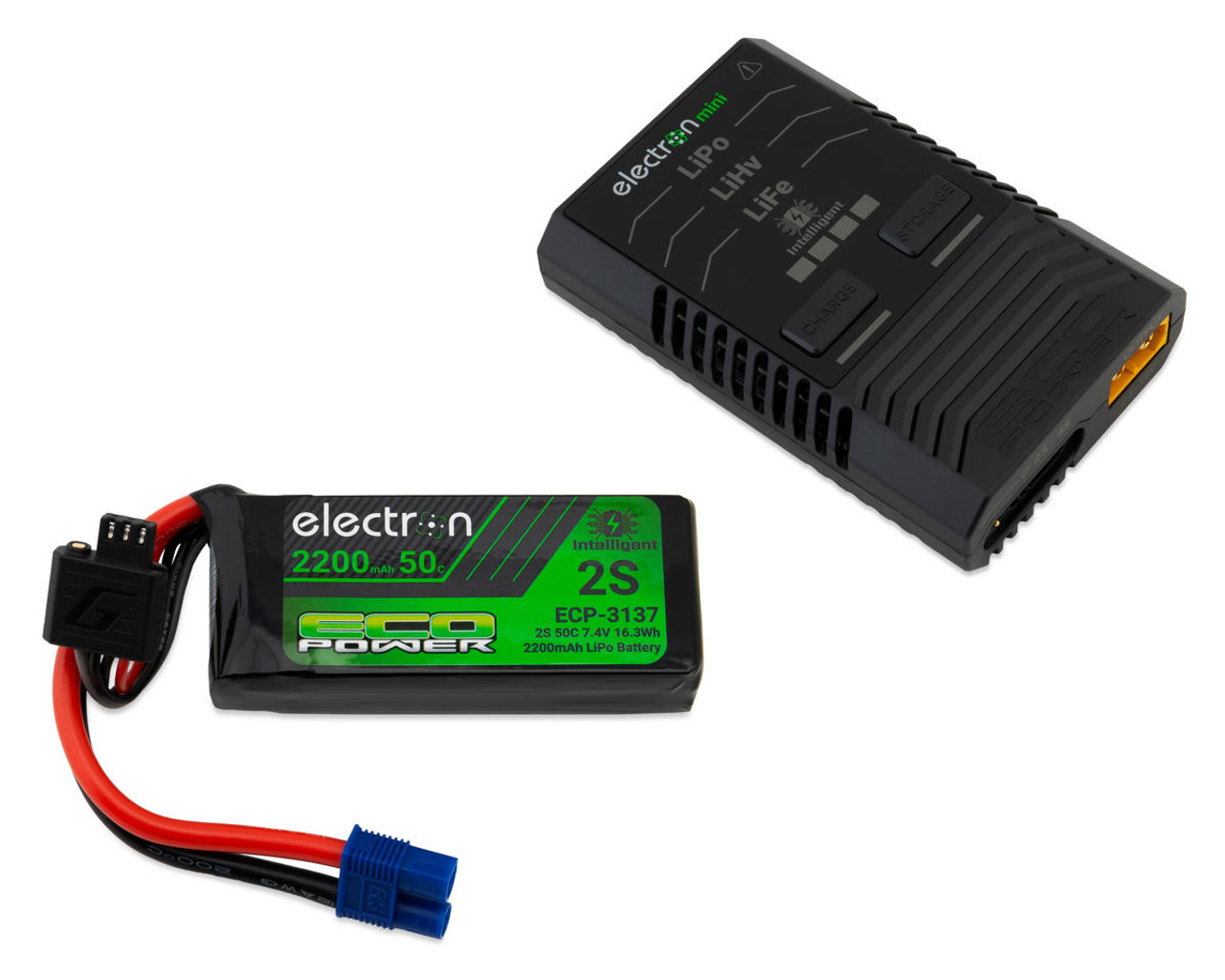 EcoPower Intelligent 2S 2200mAh EC3 LiPo Battery/"Electron Mini" Charger Bundle (SCX10 Series & Other 1/10)
