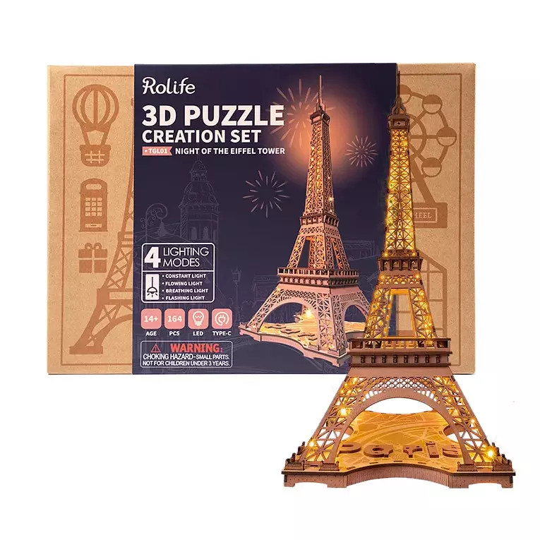 Rolife Night of the Eiffel Tower 3D Wooden Puzzle TGL01 - Small