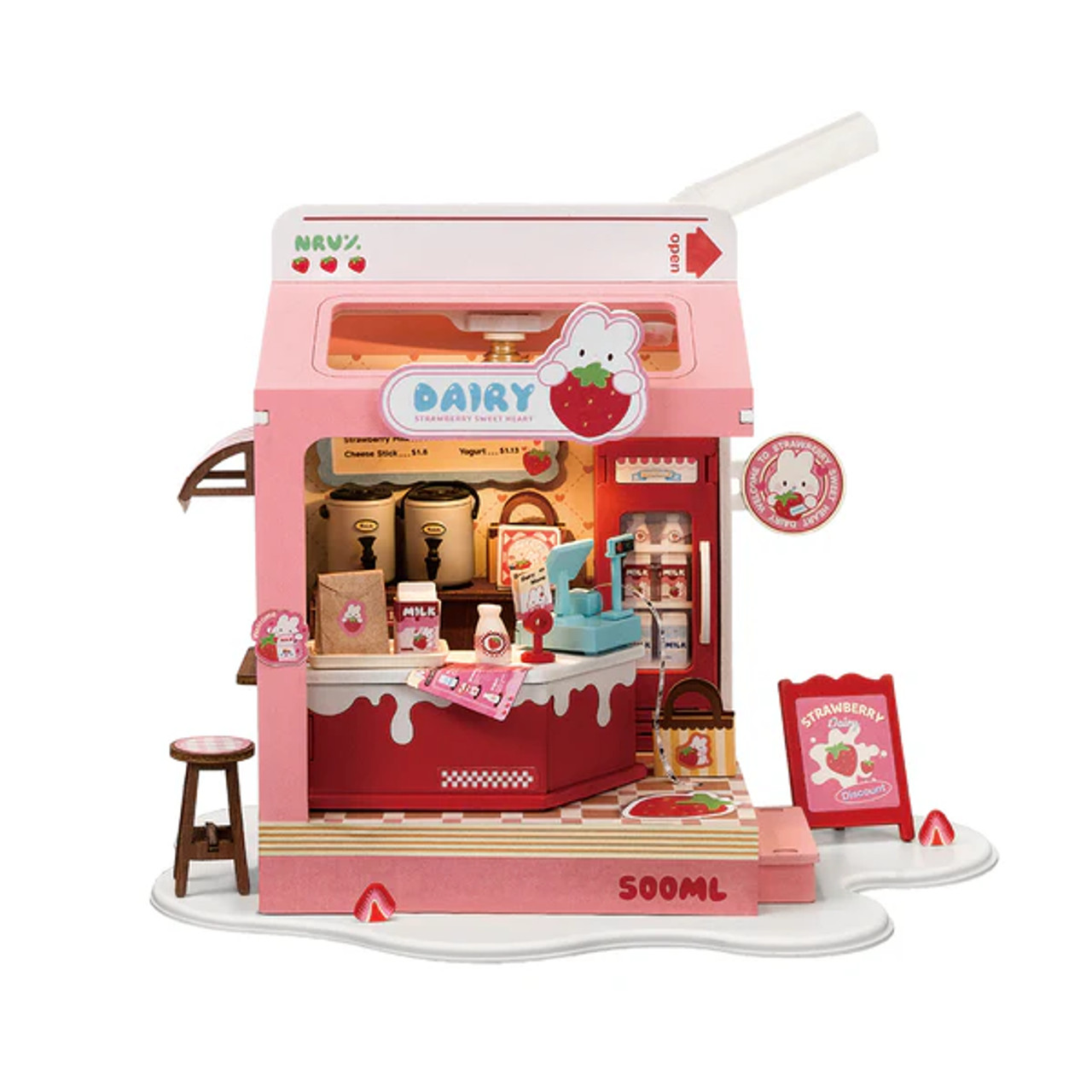 Rolife Strawberry Milk Food Box Shop DIY Miniature House Kit DS034