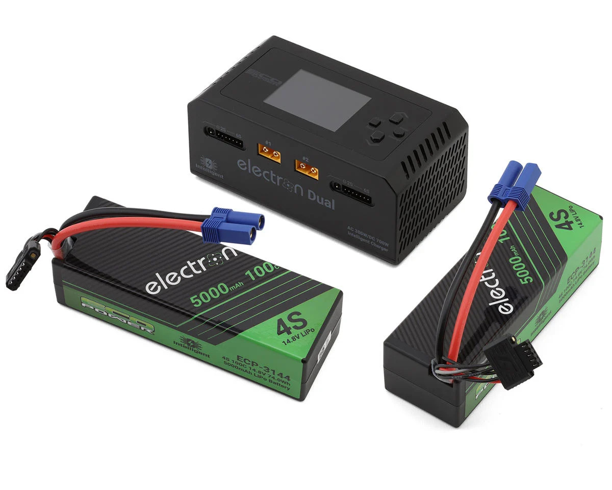 EcoPower Intelligent 2x4S 5000mAh EC5 LiPo Batteries/"Electron Dual" Charger Bundle (14.8V/100C) (AC-300W) (DC-350W x2)