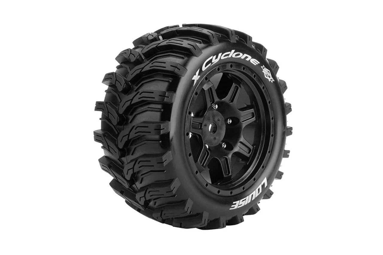 Louise RC MFT X-Cyclone Arrma Kraton 8S Sport Monster Truck Tires, 24mm Hex, Mounted on Black Rim (2)
