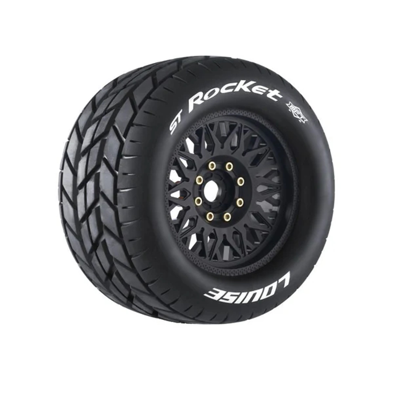 Louise RC MFT ST-Rocket Sport 1/8 Stadium Truck Tires, 0" & 1/2" Offset, 17mm Removable Hex, on Black Rim (2)