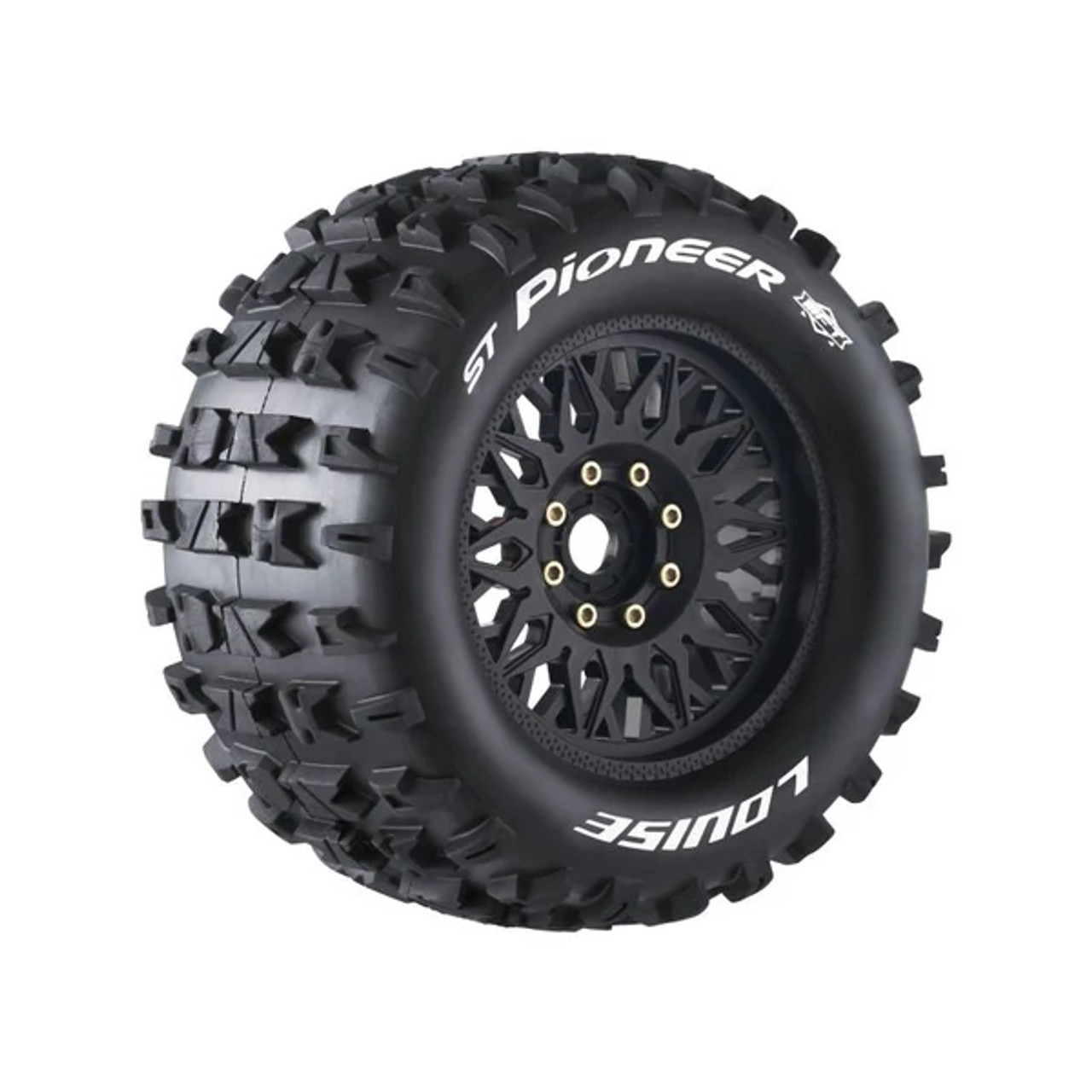 Louise RC MFT ST-Pioneer Sport 1/8 Stadium Truck Tires, 0" & 1/2" Offset, 17mm Removable Hex, on Black Rim (2)