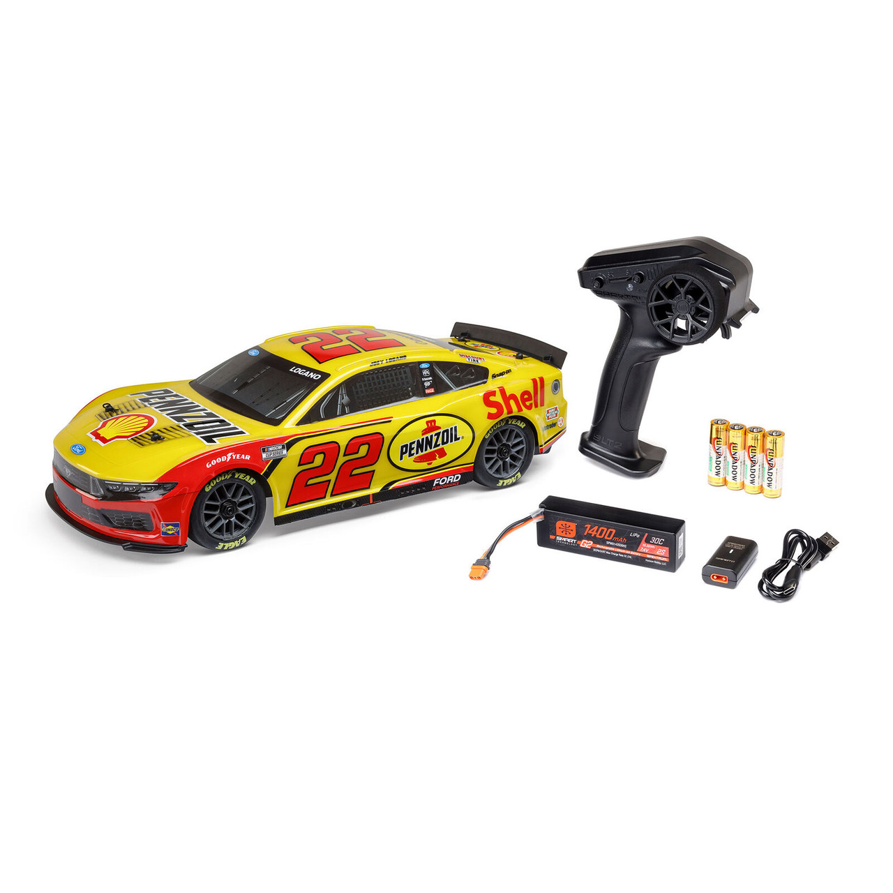 Losi 1/12 NASCAR RC Racecar Joey Logano No. 22 Shell 2025 Ford