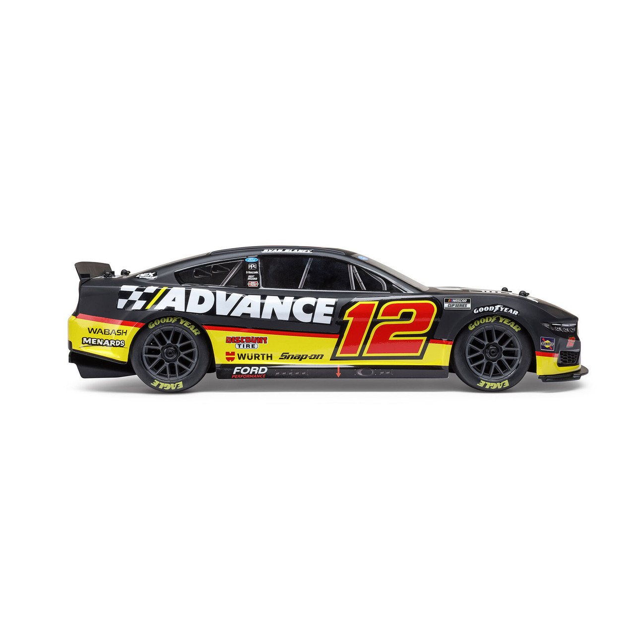 Losi 1/12 NASCAR RC Racecar Ryan Blaney No. 12 Advance Auto 2025 Ford Mustang 2S AWD RTR Brushed On-Road 