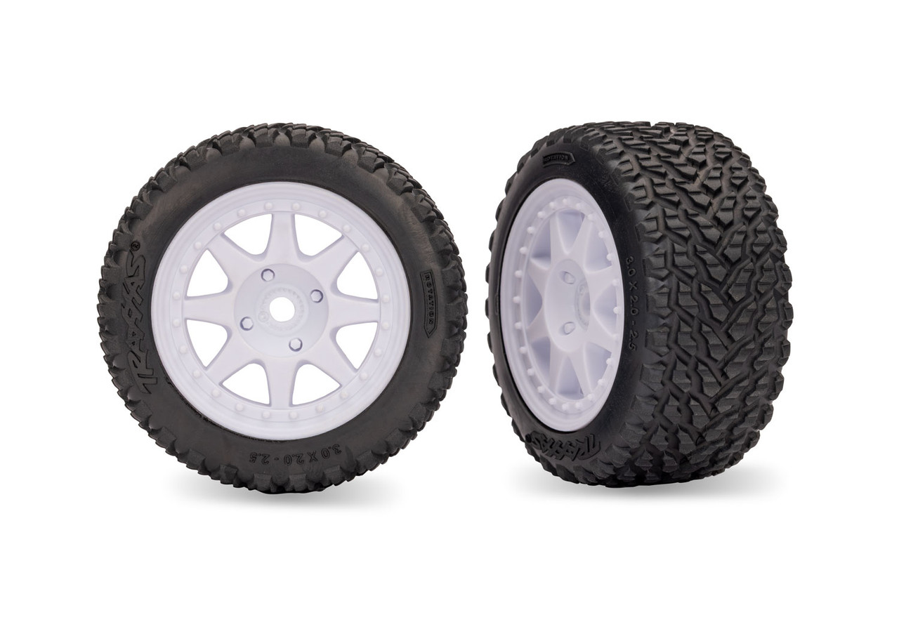 Traxxas 10872-WHT White Front Mini Rally wheels with Rally Tires (2)