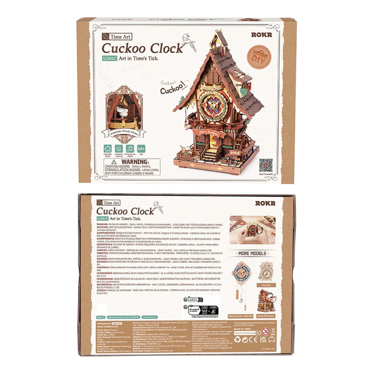 ROKR LC901C Cuckoo Clock, Stained Wood, Mechanical 3D Wooden Puzzle