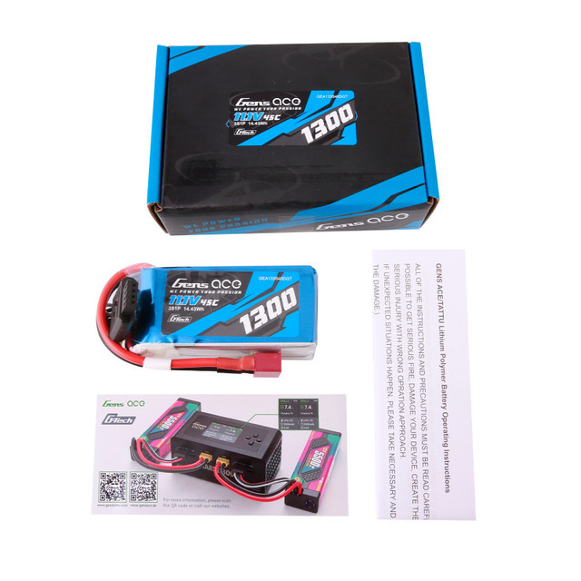  Gens Ace G-Tech Smart 3S LiPo Battery 45C (11.1V/1300mAh) w/Universal Connector