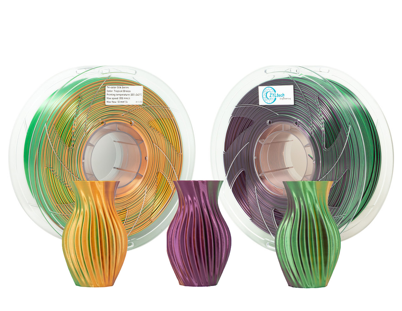 ZYLtech Tri-Color Silk Series 3D Printer Filament 1.75mm 1 kg/2.2 lbs Tri-color: Vibrant Treasures