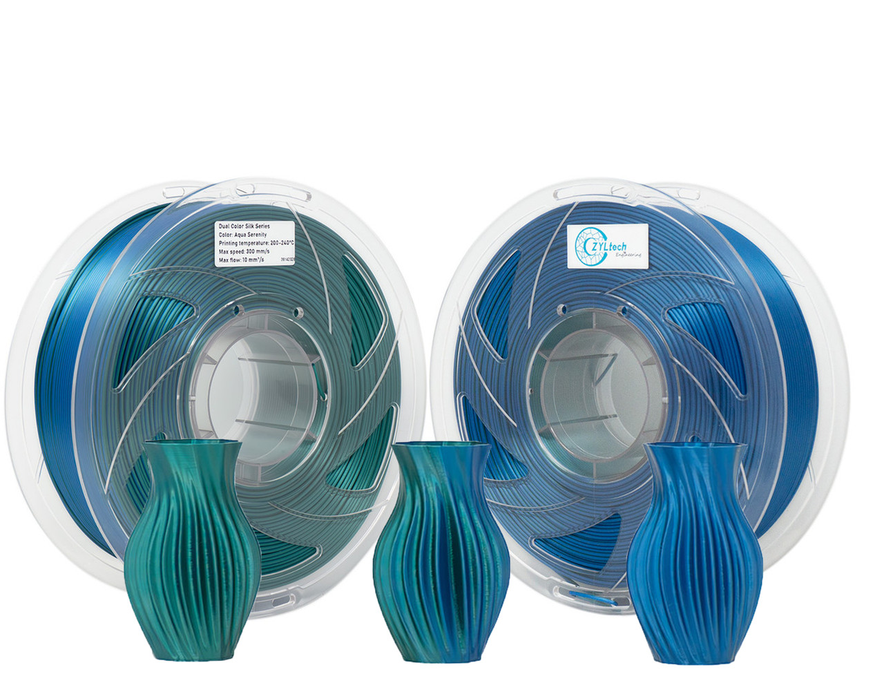  ZYLtech Dual Color Silk Series 3D Printer Filament 1.75mm 1 kg/2.2 lbs Dual color: Aqua Serenity