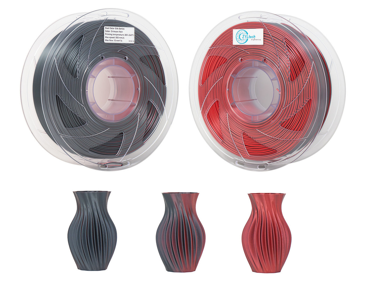 ZYLtech Dual Color Silk Series 3D Printer Filament 1.75mm 1 kg/2.2 lbs Dual color: Crimson Noir